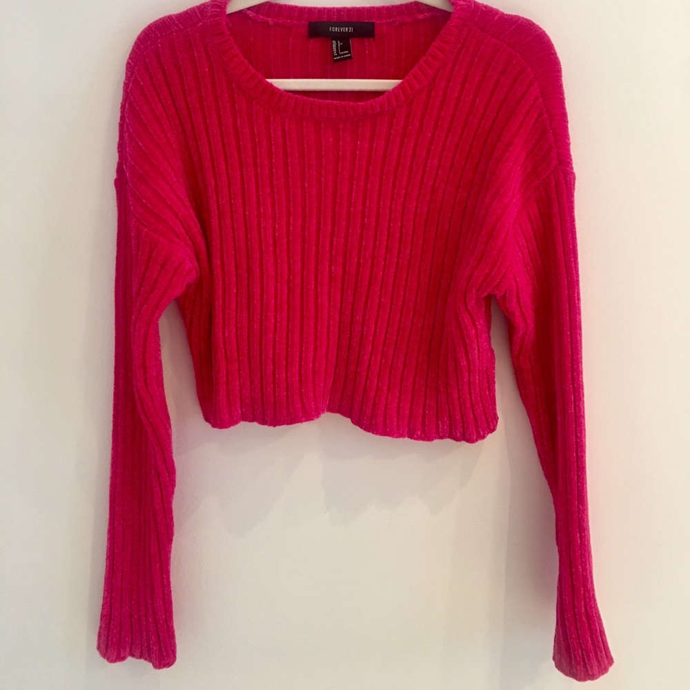Hot Pink Chenille Forever 21 Cropped Sweater